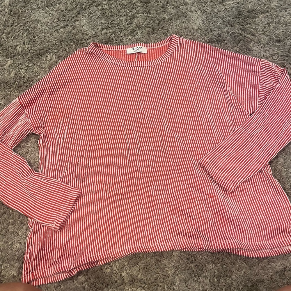 Zenana Outfitters Red and White Striped Top